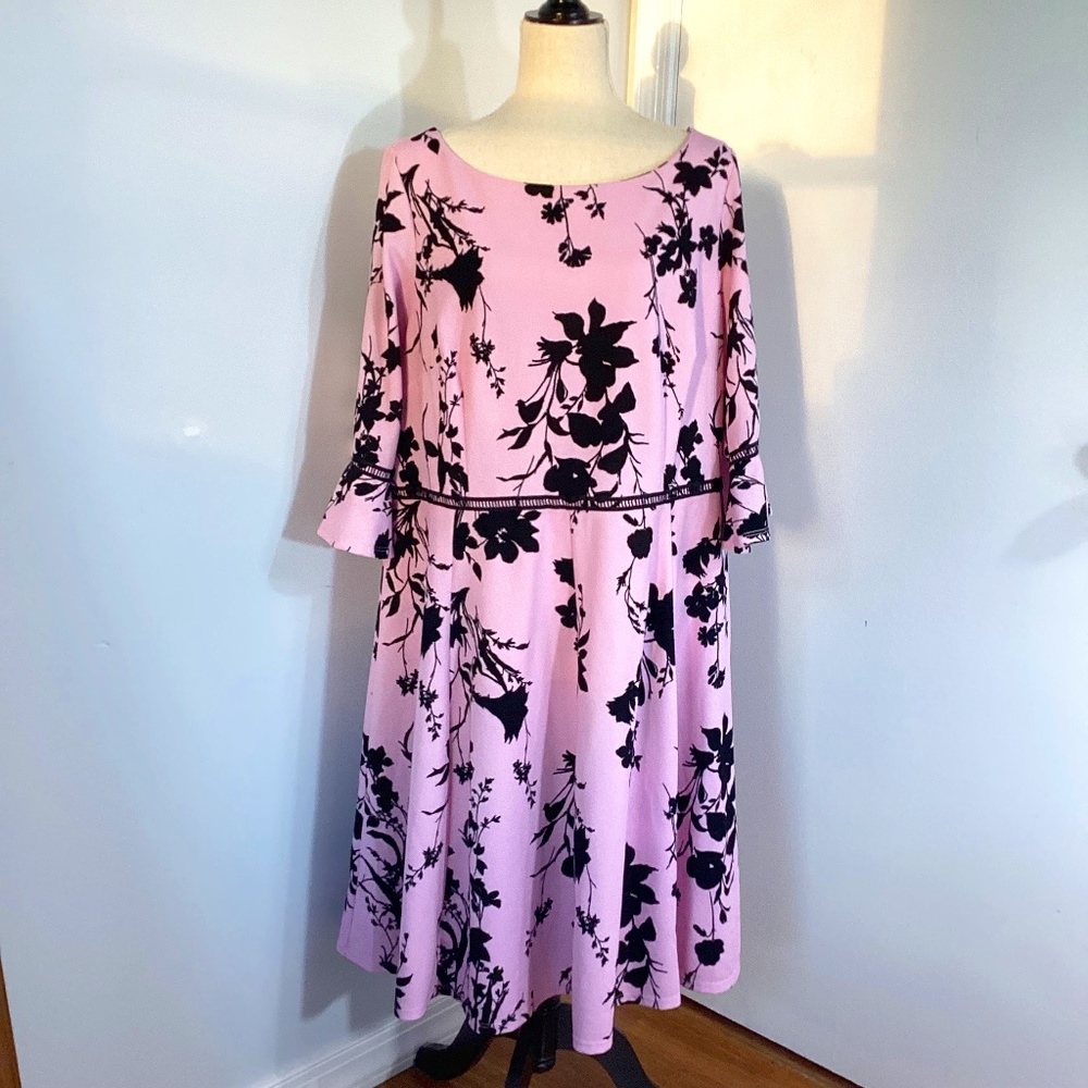 Lane Bryant Pink and Black Floral Midi Dress